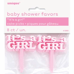 8 Its A Girl Cake Picks Pink