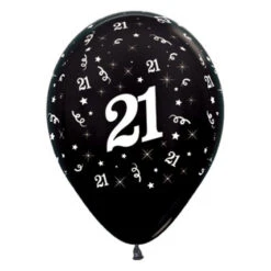 Sempertex Age 21 Metallic Black Latex Balloons 30cm 6pk