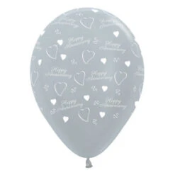Sempertex Anniversary Satin Pearl Silver Latex Balloons 30cm 6pk