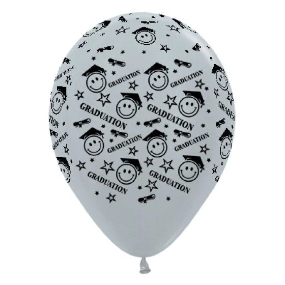 Sempertex Graduation Smiley Faces Satin Pearl Silver Latex Balloons 30cm 6pk 3 Sempertex Graduation Smiley Faces Satin Pearl Silver Latex Balloons 30cm 6pk