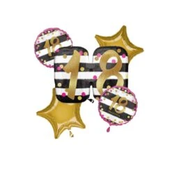 Foil Balloon Bouquet Pink & Gold Milestone 18 P75 5pk