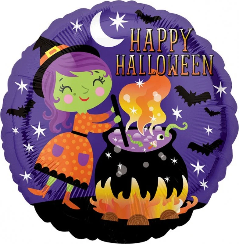 Halloween Witch & Cauldron Foil Balloon 45cm 3 Halloween Witch & Cauldron Foil Balloon 45cm