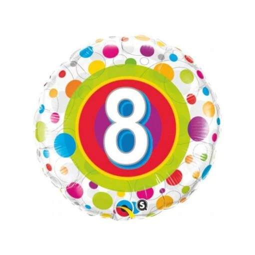 Bln Foil 45Cm Rnd Age 8 Colorful Dots -Party Supplies Store 41112