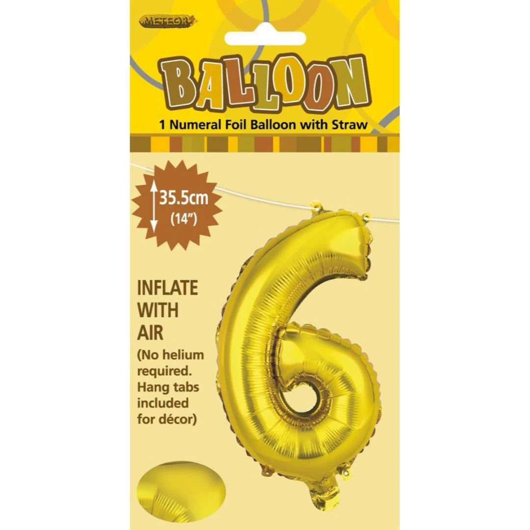 Numeral Foil Balloon 35cm Gold - 6 4 Numeral Foil Balloon 35cm Gold - 6 - Image 2