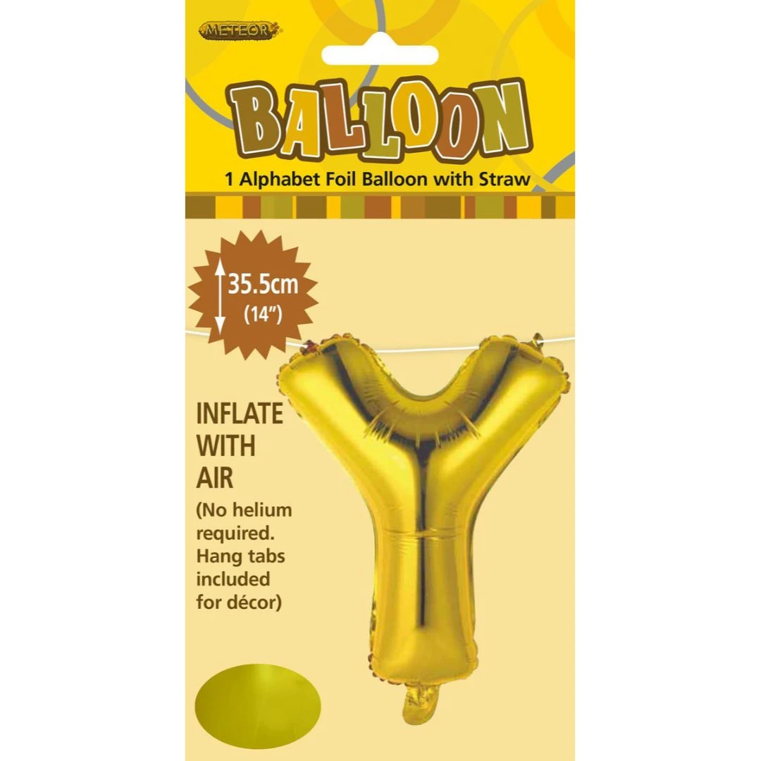 Alphabet Foil Balloon 35cm Gold - Y 3 Alphabet Foil Balloon 35cm Gold - Y