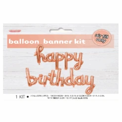 Happy Birthday Rose Gold Banner With Ribbon 100cm X 60cm