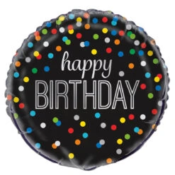 Rainbow Dot Black Happy Birthday Foil Balloon 45cm