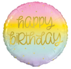 Pastel Rainbow With Gold Happy Birthday Foil Balloon 45cm