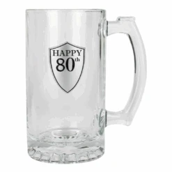 80th Beer Stein With Handle Pewter Look Badge 500ml