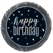 Black And Silver Happy Birthday Foil Balloon 45cm