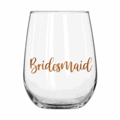 Bridesmaid Stemless Wine Glass Rose Gold 600ml