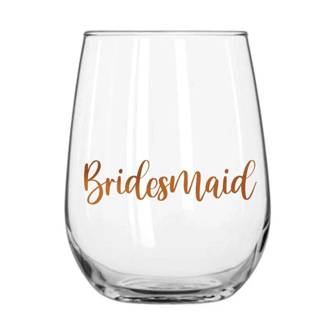 Bridesmaid Stemless Wine Glass Rose Gold 600ml 3 Bridesmaid Stemless Wine Glass Rose Gold 600ml