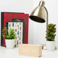 Checkmate Spruce LED Wood Cuboid Alarm Clock 15x6.8x3.9cm Light Brown