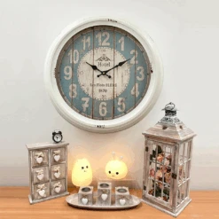 Vintage Hotel Les Flots Bleus Metal Frame Wall Clock 46x46x8cm White