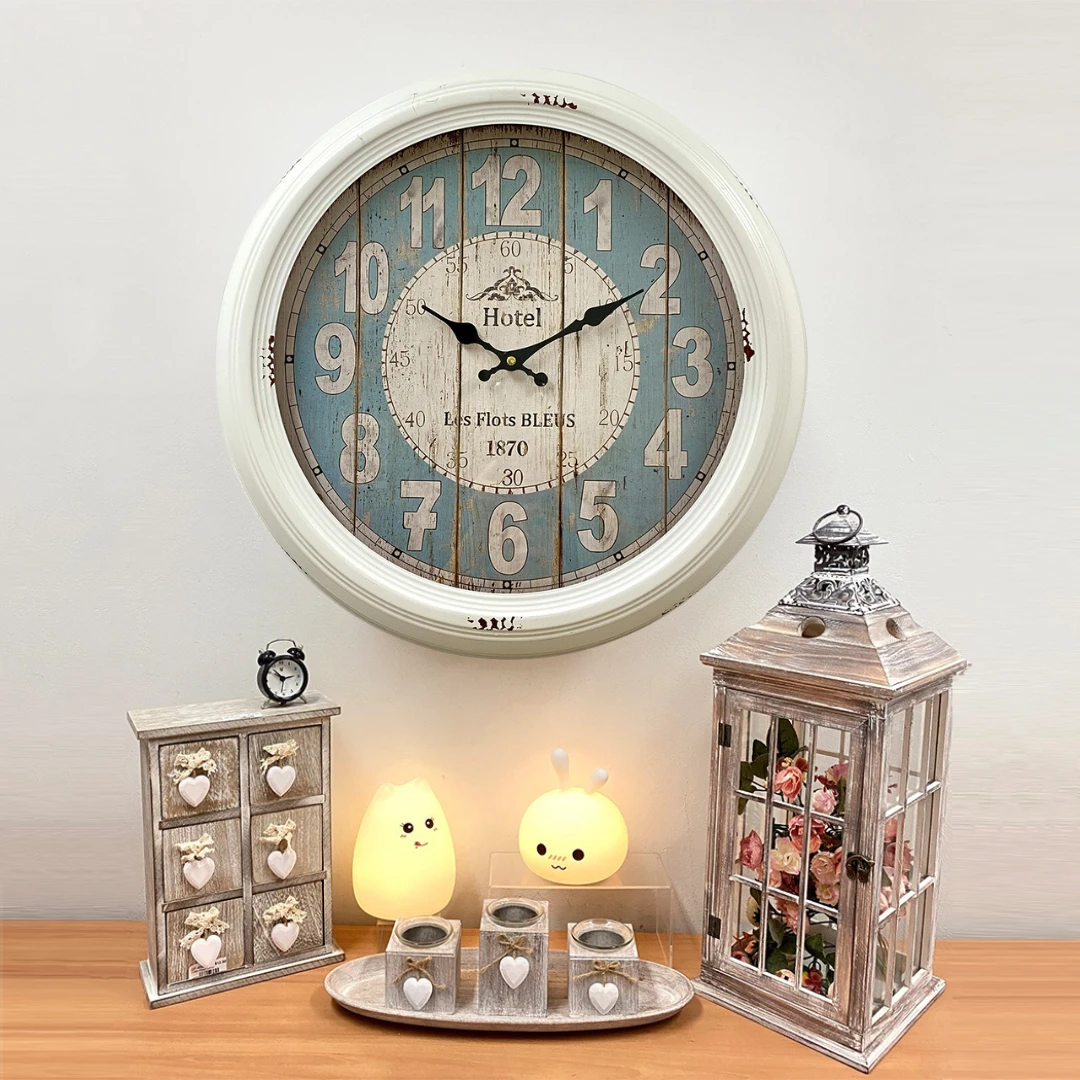 Vintage Hotel Les Flots Bleus Metal Frame Wall Clock 46x46x8cm White 3 Vintage Hotel Les Flots Bleus Metal Frame Wall Clock 46x46x8cm White