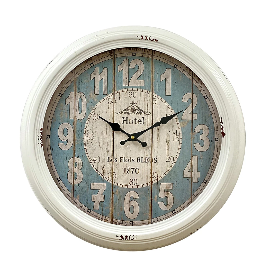 Vintage Hotel Les Flots Bleus Metal Frame Wall Clock 46x46x8cm White 4 Vintage Hotel Les Flots Bleus Metal Frame Wall Clock 46x46x8cm White - Image 2
