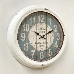 Vintage Hotel Les Flots Bleus Metal Frame Wall Clock 46x46x8cm White 12 Vintage Hotel Les Flots Bleus Metal Frame Wall Clock 46x46x8cm White -Party Supplies Store Classical Vintage Metal Wall Clock Large 46x46x8cm White p3