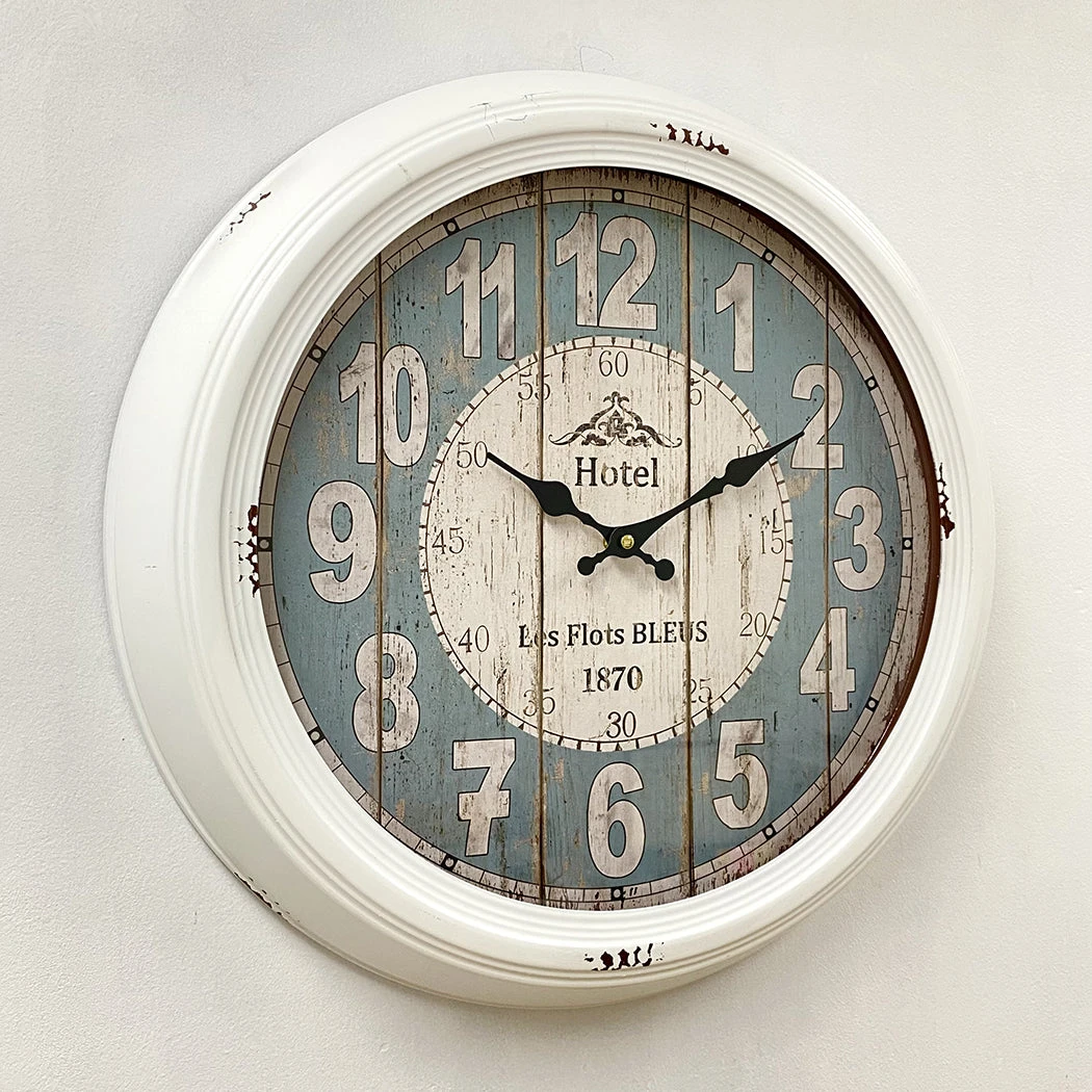 Vintage Hotel Les Flots Bleus Metal Frame Wall Clock 46x46x8cm White 5 Vintage Hotel Les Flots Bleus Metal Frame Wall Clock 46x46x8cm White - Image 3