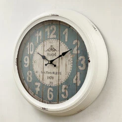 Vintage Hotel Les Flots Bleus Metal Frame Wall Clock 46x46x8cm White 13 Vintage Hotel Les Flots Bleus Metal Frame Wall Clock 46x46x8cm White -Party Supplies Store Classical Vintage Metal Wall Clock Large 46x46x8cm White p4