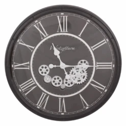 Black Clock With Moving Cogs 73cm