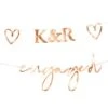 AMSCAN Engaged Bunting With Customisable Initials & Hearts Rose Gold FSC 27pk -Party Supplies Store ENG.105