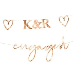 AMSCAN Engaged Bunting With Customisable Initials & Hearts Rose Gold FSC 27pk