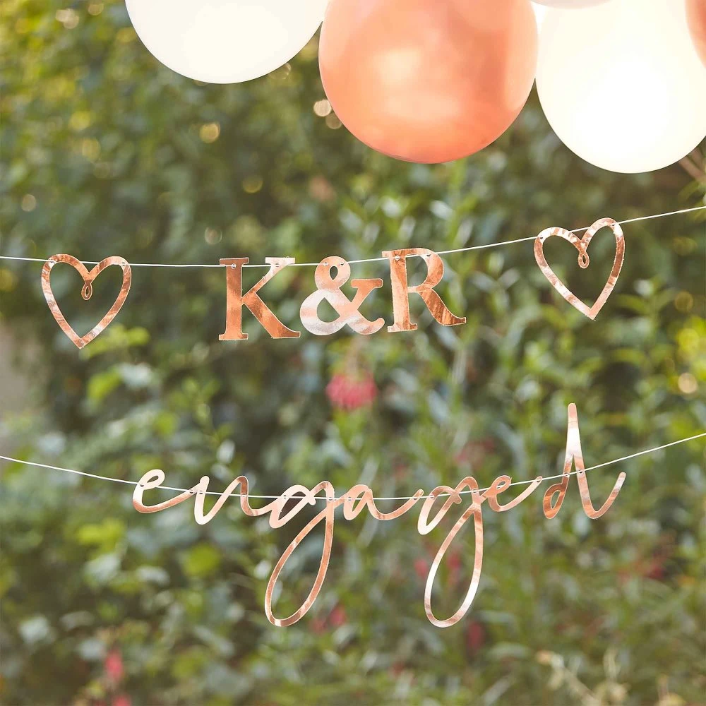 AMSCAN Engaged Bunting With Customisable Initials & Hearts Rose Gold FSC 27pk 4 AMSCAN Engaged Bunting With Customisable Initials & Hearts Rose Gold FSC 27pk - Image 2
