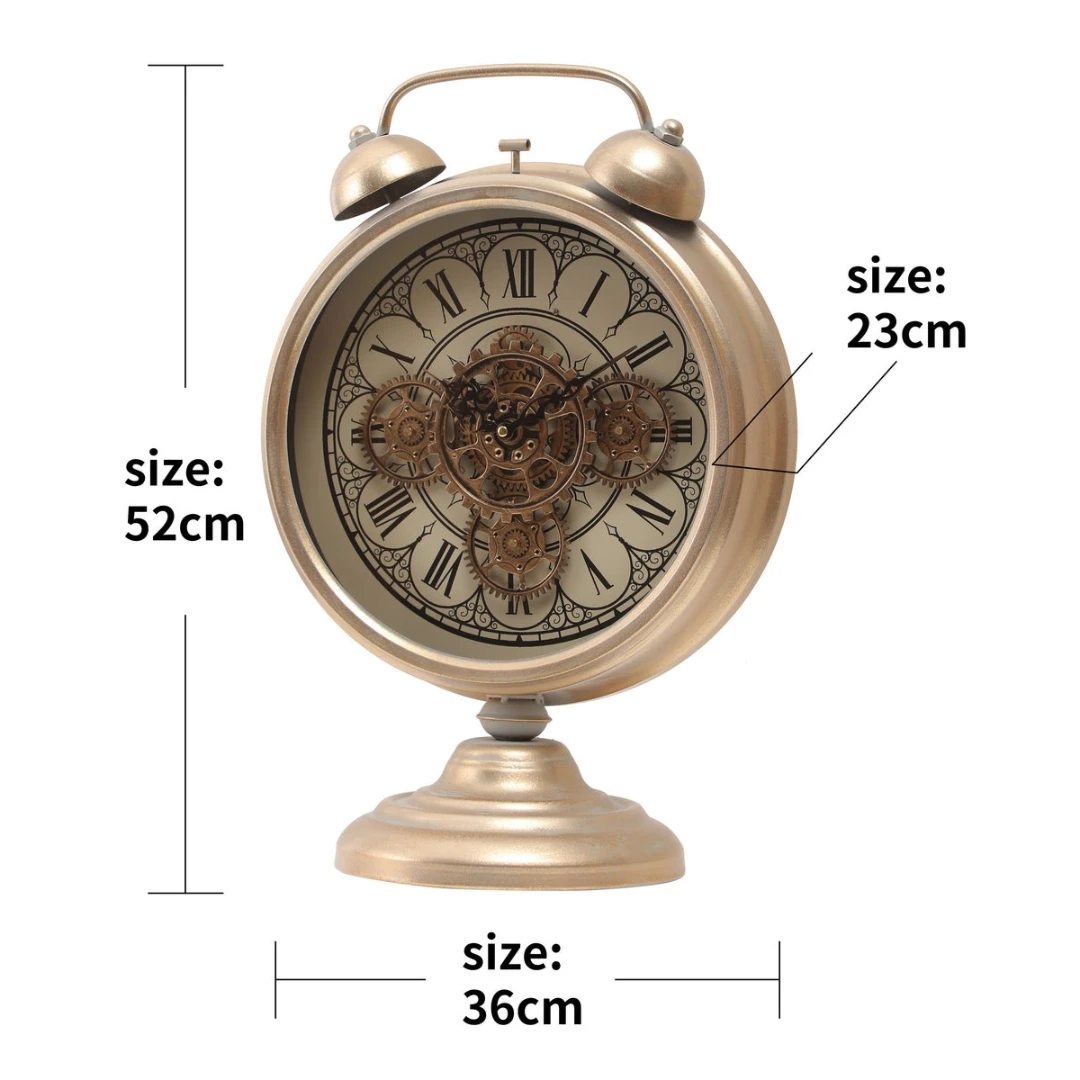 Eddison Twin Bell Gold Metal Moving Gears Clock Desk Clock 52cm - Image 4