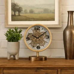 Kia Industrial Exposed Gear Movement Clock With Footed Stem 41cm Gold