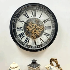 Luxurious Rotating Gears Clock 60cm Black