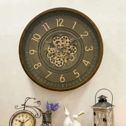 Luxurious Rotating Gears Clock 66cm Coffee Brown