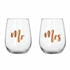 Mr And Mrs Stemless Wine Glass Set Of 2 Rose Gold 600ml -Party Supplies Store Mr and Mrs Stemless Wine Glass Set of 2 Rose Gold 600ml