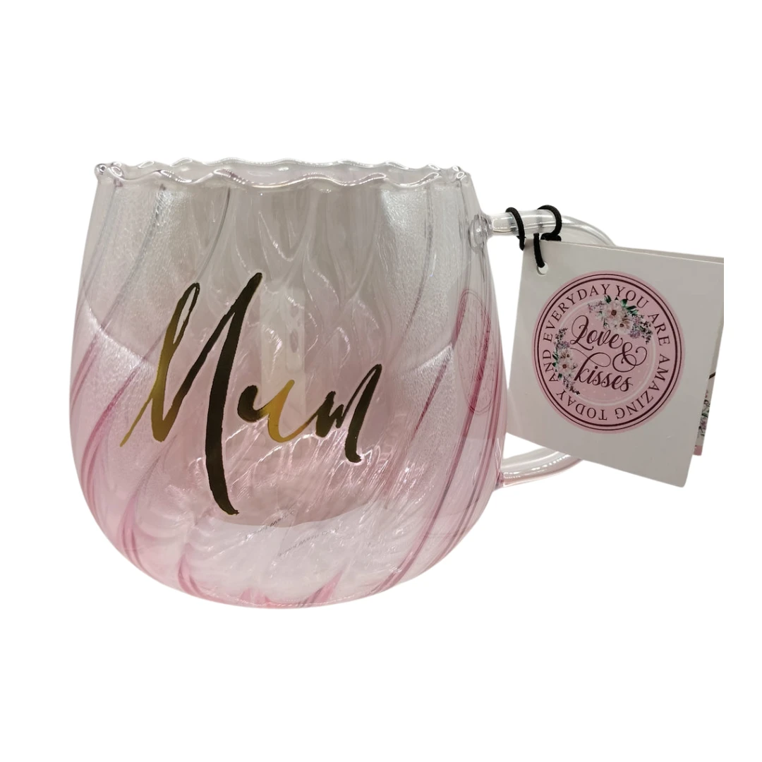 Mum Graduated Pink Twirl Glass Mug 650ml 2 Mum Graduated Pink Twirl Glass Mug 650ml