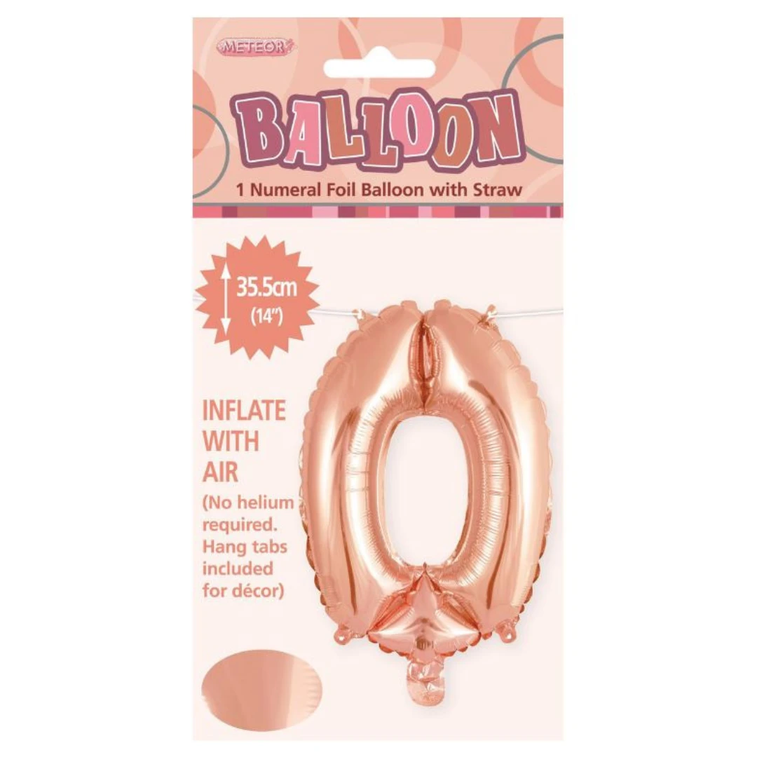 Numeral Foil Balloon 35cm Rose Gold - 0 4 Numeral Foil Balloon 35cm Rose Gold - 0 - Image 2