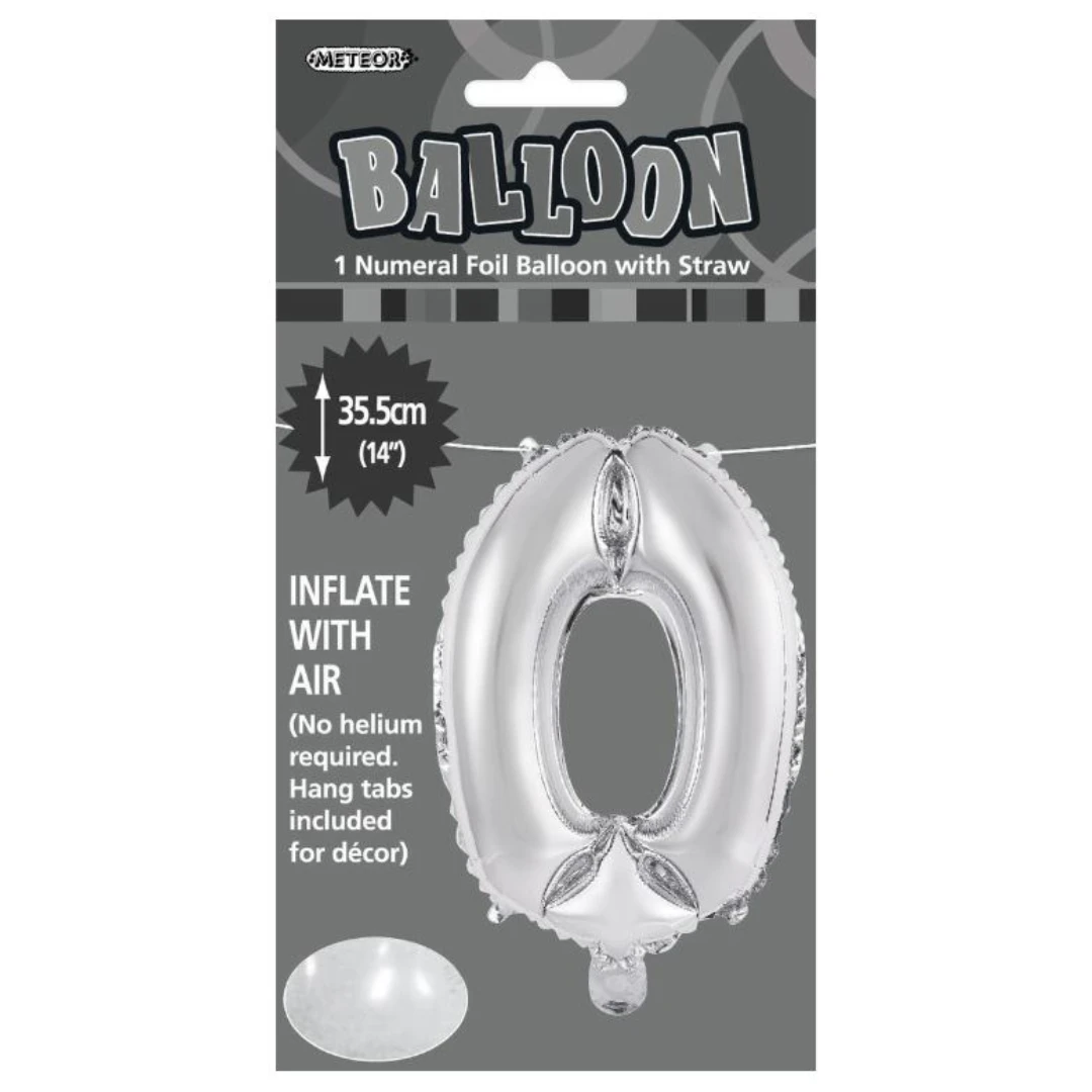 Numeral Foil Balloon 35cm Silver - 0 4 Numeral Foil Balloon 35cm Silver - 0 - Image 2