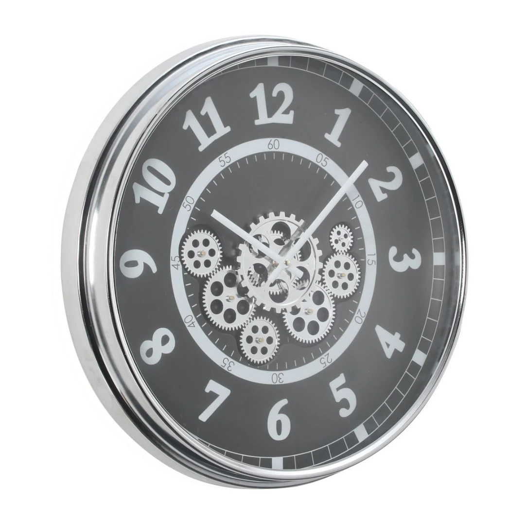 Wall Clock Round Dylan Modern Industrial Moving Cogs Silver Metal Black 54cm 5 Wall Clock Round Dylan Modern Industrial Moving Cogs Silver Metal Black 54cm - Image 3