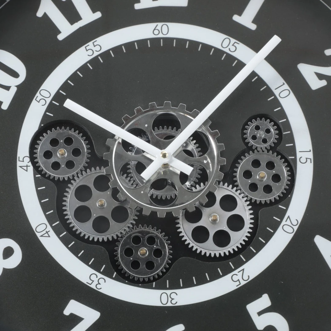 Wall Clock Round Dylan Modern Industrial Moving Cogs Silver Metal Black 54cm 7 Wall Clock Round Dylan Modern Industrial Moving Cogs Silver Metal Black 54cm - Image 5