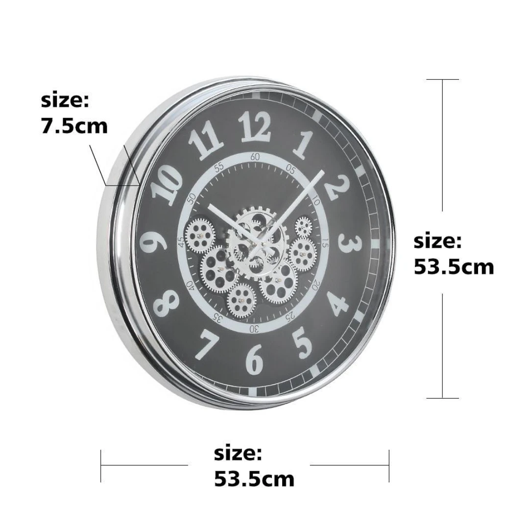 Wall Clock Round Dylan Modern Industrial Moving Cogs Silver Metal Black 54cm 9 Wall Clock Round Dylan Modern Industrial Moving Cogs Silver Metal Black 54cm - Image 7