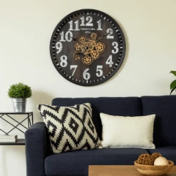 Round New Era Moving Cogs Wall Clock 60cm Black