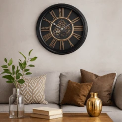Round William Exposed Gear Movement Wall Clock 52cm Black