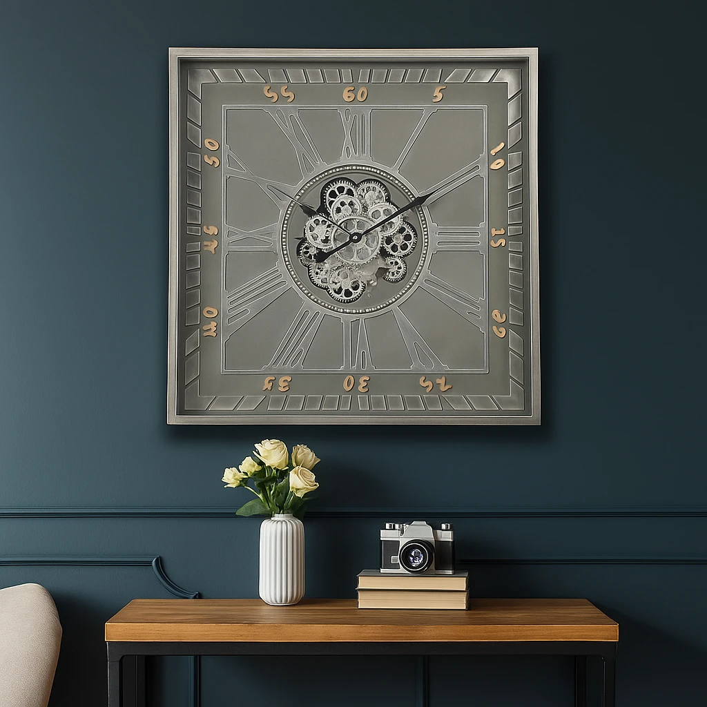 Square Gareth Exposed Gear Movement Wall Clock 80x80cm Grey 3 Square Gareth Exposed Gear Movement Wall Clock 80x80cm Grey