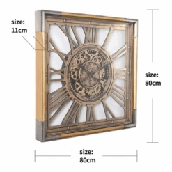 Square Roma Exposed Gear Clock 80x80cm Gold And Silver -Party Supplies Store Square Roma Exposed Gear Clock 80x80cm Gold Silver p7