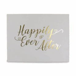 Wedding Guest Book Happily Ever After Gold/White